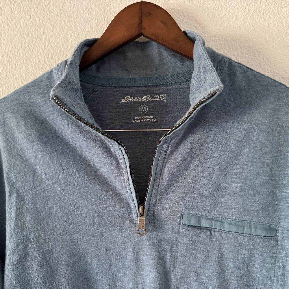Eddie Bauer Blue Quarter Zip Cotton Pullover Outdoor Medium Athleisure Casual